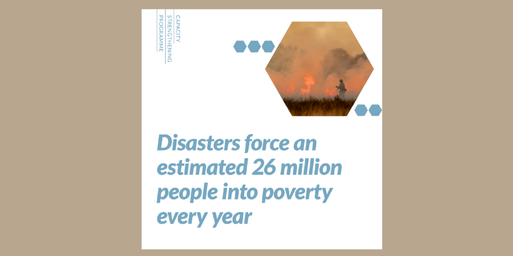 Instagram image, reading 'Disasters force and estimated 26 million people into poverty each year'